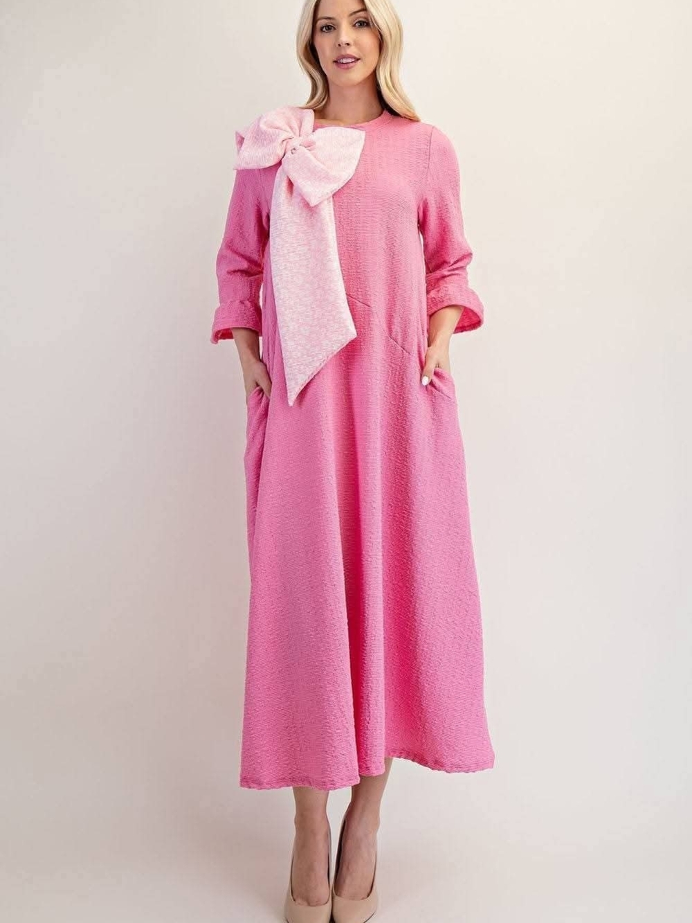 Celeste Pink Maxi Dress with Bow Accent